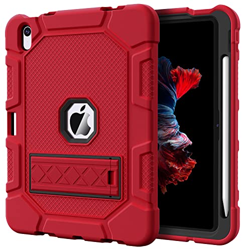 Image of Azzsy Case for iPad (A16) 11th Generation 11 Inch 2025 / iPad 10th Generation 10.9 Inch 2022, [Built-in Pencil Holder] Heavy Duty Shockproof Rugged Protective Case, Red2