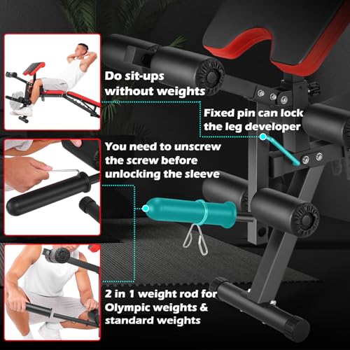 OPPSDECOR Adjustable Weight Bench with Leg Extension, Leg Curl - 800 LBS Heavy Duty Workout Bench for Home Gym - Preacher Curl, Flat, Incline, Decline Sit Up - Full Body Workout2