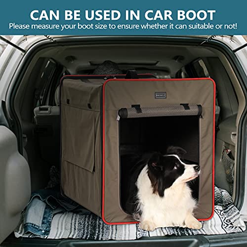 Petsfit Hundebox faltbar, mit 3 cm dicken Plüschmatte, tragbare Transportbox Hund Hundetransportbox für große Hunde, geeignet für den Innen und Außenbereich,Braun,L 79x53.5x66cm