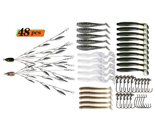 5 Arms Alabama Umbrella Rig Fishing Ultralight Tripod Bass Lures Bait Kit Junior Ultralight Willow Blade Multi-Lure Rig (12 Blade Kit (48Pcs)) #TOP6