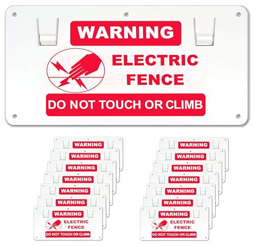 RiteFENCE Electric Fence Sign, 15 Pcs Electric Fence Warning Signs, Plastic Safe Sign, No Touching or Electric Safety Sign to Protect Farm Home, 9.68 x 5.04 Inch, White & Red