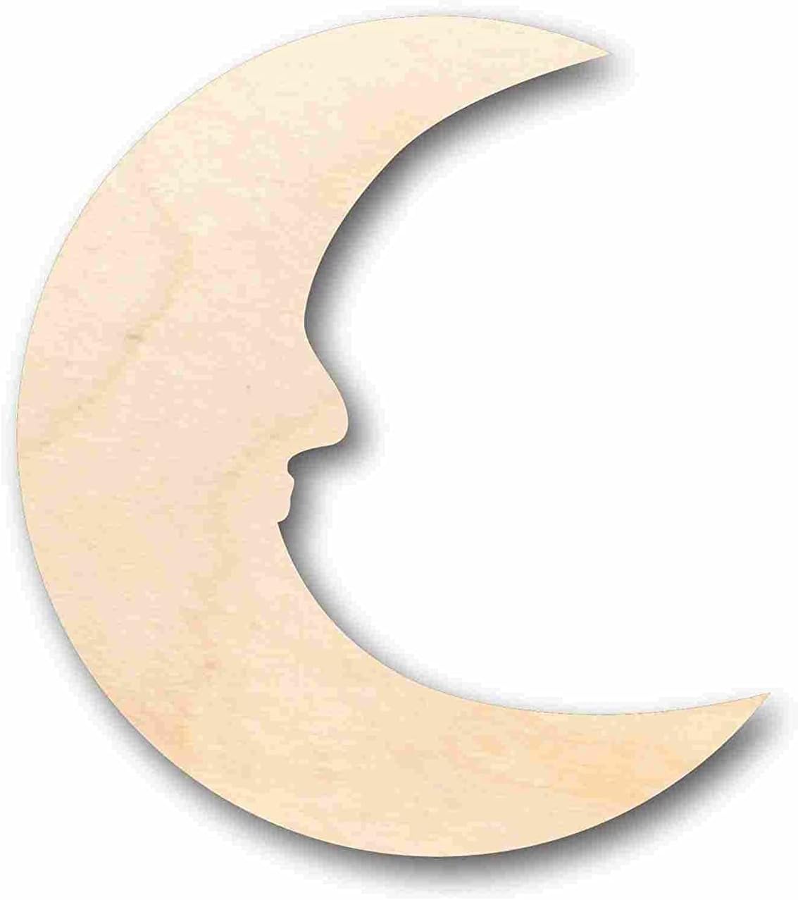 Unfinished Wood Crescent Moon with Face Outline Silhouette Craft up to 46" DIY 18" / 1/2"
