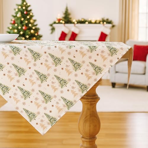 Vorysum Grün Weihnachtsbaum Schneeflocken Weihnachtsdeko Tischdecke...