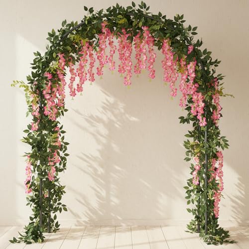 Image of Party Propz Pink Wisteria Artificial Flowers for Decoration Hanging -12Pc(3.6ft), Ganpati Decoration Setup For Home, 2Pcs 8ft Leaves, varamahalakshmi decorative items, Krishna Janmashtami, Haldi Decor