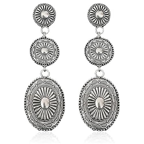 Vintage Western Earrings for Women, Silver Gold Concho Cowgirl Earrings, Country Jewelry for Woman