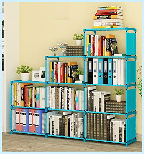 Binxin Bookshelf 4 Tier Shelf 9-Cube Cabinet Bookcase Mueble para Libros, Blue