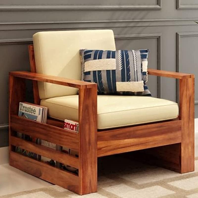 Streema art 5 Seater Sheesham Sofa Set for Living Room (3+1+1) Teak Finish | Wooden Sofa Sets for Home (Natural) 2