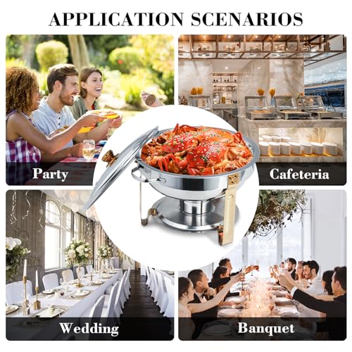 SETLUX Runde Chafers für Catering, Chafing Dishes für Buffet, Gold-Set, Chafers und Buffet-Wärmer für Partys, 4,5 l (Gold, 4 Stück) – Bild 7