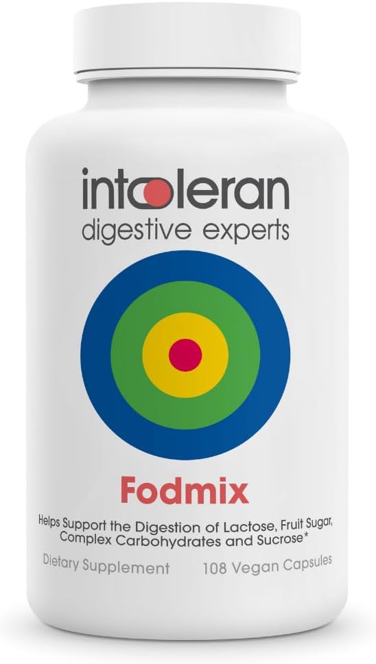Intoleran Fodmix (Quatrase 10,000) Digestive Enzymes - 108 Capsules | Highly Dosed Supplement for FODMAP Intolerance | Helps Digest Lactose and Complex Carbohydrates | Pure & Vegan | Low FODMAP