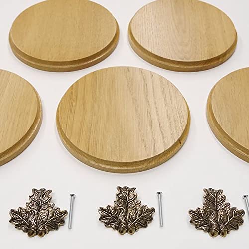 GTK Oferta 5 placas de cuña redondas de roble claro AF 17 cm, tabla cuña, tabla de especias, placa de trofeo, con 5 hojas de roble, portada pequeña