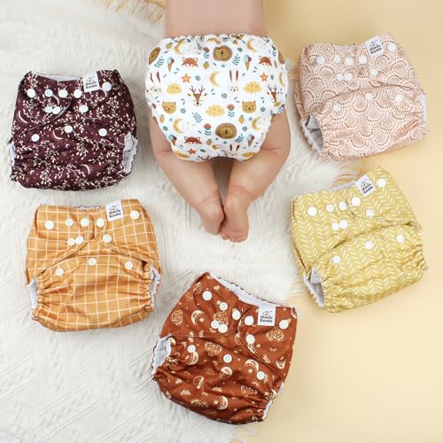 Image of Mama Koala 3.0 Pocket Cloth Diapers for Babies with AWJ Lining, 6 Pack with 6 4-Layer Natural Cloth Diaper Inserts - Reusable and Washable Pocket Diapers(Lucky Colors)