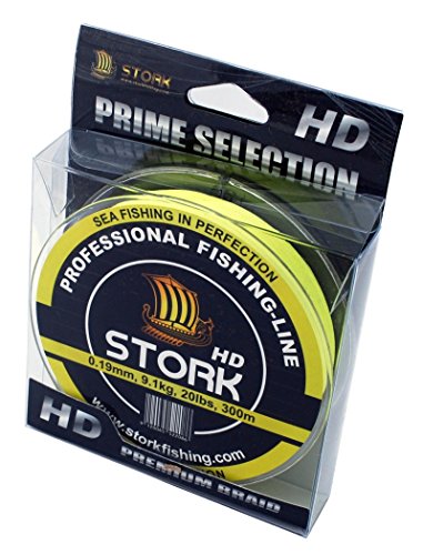 Stork HD, Stork 4-Strand Braided Fishing Line 300m (Fluo Yellow, 30 lbs / 13.6 kg / 0.23 mm), Fluo Gelb
