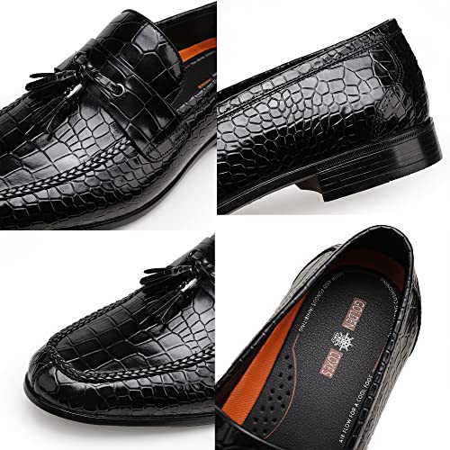 Image of Mens Leather Tassel Loafer, Classic Luxury Smooth Upper Tassel Slip-on Penny Loafer for Mens, Black