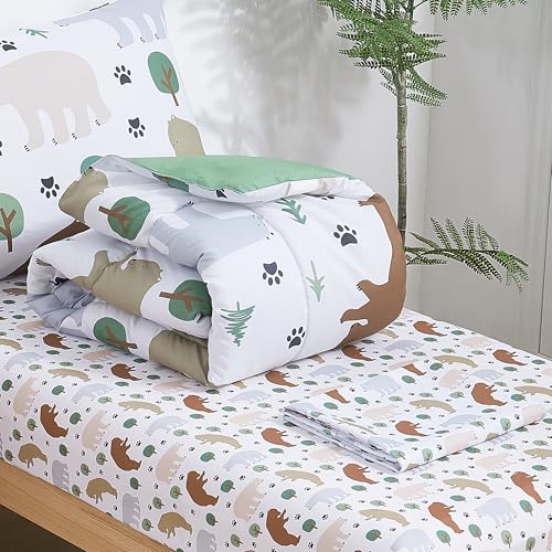 Image of lasoftan Toddler Bedding Set, Toddler Bed Comforter Sets for Girls, Toddler Bed Set, Forest Bear Printed