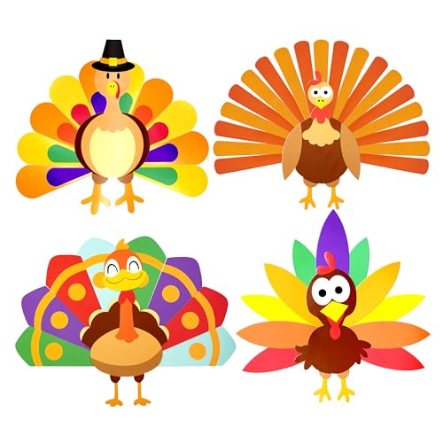 4E's Novelty Turkey Craft Kit, 4 Pcs Thanksgiving Crafts Kits for Kids, Thankful Turkey Activity Turkeys Arts and Crafts Friends Giving Kids Craft