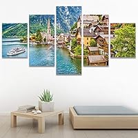 SIGNWIN 5 Panel Canvas Wall Art Modern Art Cityscape Contemporary Expressive Multicolor Photography Places for Home Decorations Ready to Hang - 60