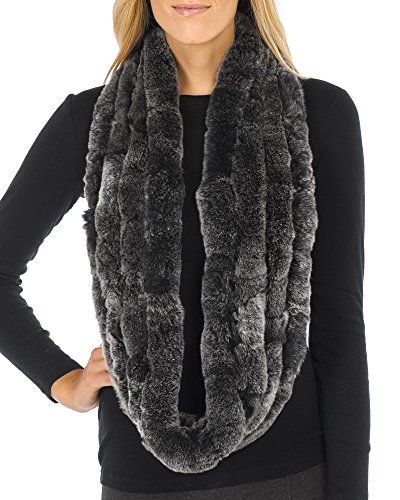 The Frosted Black Knit Rex Rabbit Fur Infinity Scarf