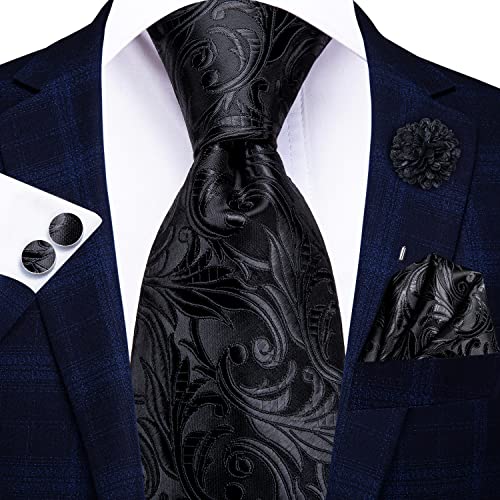 Image of Hi-Tie Men Ties Sets Silk Stripe Paisley Necktie Pocket Square Cufflinks for Business Wedding