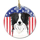 Caroline's Treasures American Flag and Border Collie Ceramic Ornament, Porzellan Keramik, US-Flagge