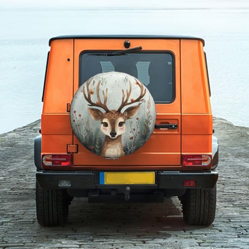 Image of Deer Spare Tire Cover Wheel Protectors Weatherproof Deer Pattern Wheel Covers Universal Fit for Trailer RV SUV Truck Camper Travel Trailers Accessories 14 Inch