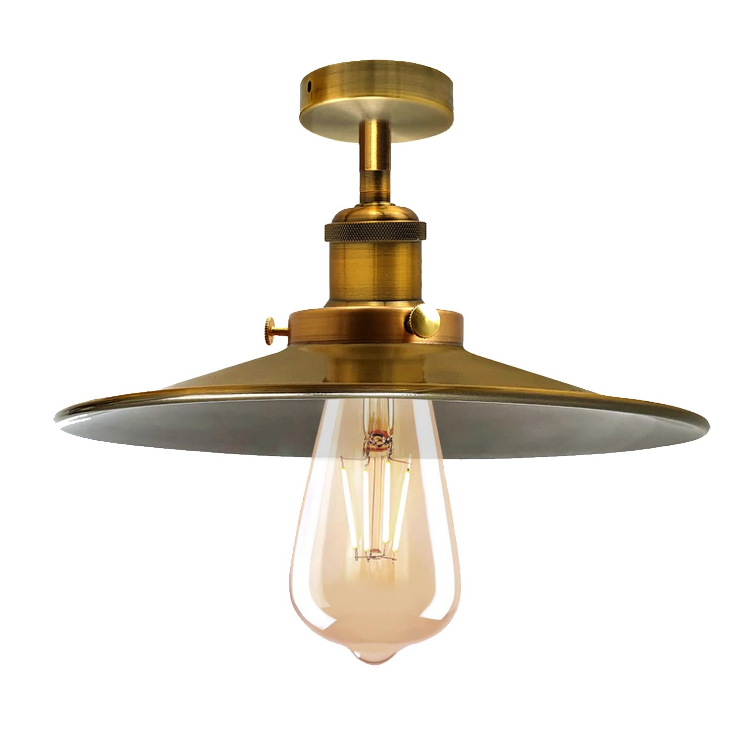 LEDSone Vintage Industrial-Flush Mount Ceiling Light Lamp Metal 22cm Flat Cone Lamp Shade Indoor Light Fitting for Bars, Restaurants, Kitchen,Bedroom (Yellow Brass, with Bulb) โ image 1
