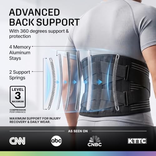 Image of Modvel Back Brace for Lower Back Pain Women and Men - Lumbar Support Belt for Sciatica, Herniated Disc, Muscle Strain - Adjustable Breathable Work Brace with 6 Stays - Support for Posture