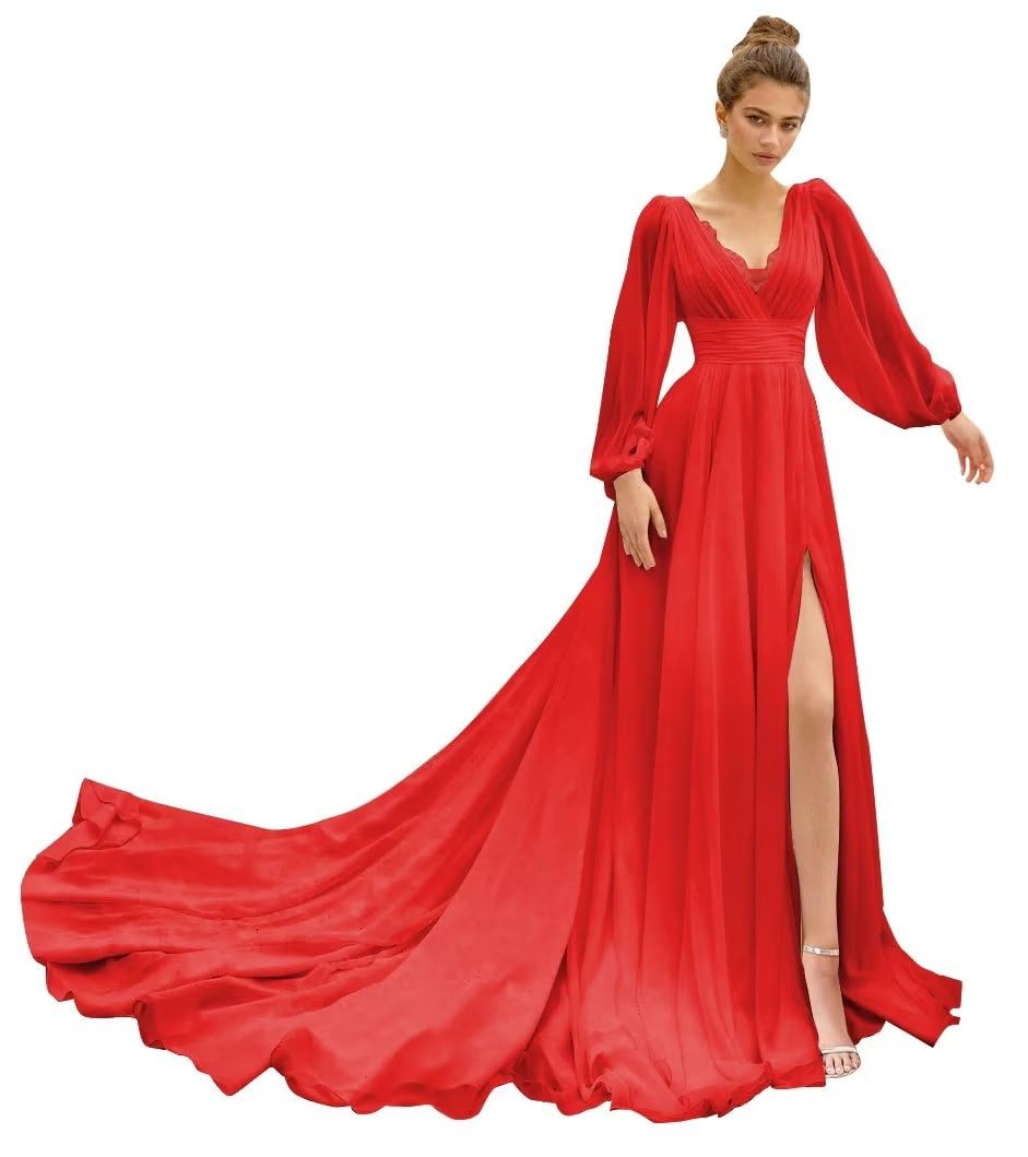 Long Sleeve Beach Wedding Dresses for Bride Chiffon Prom Dress Lace Boho Bridal Wedding Gowns