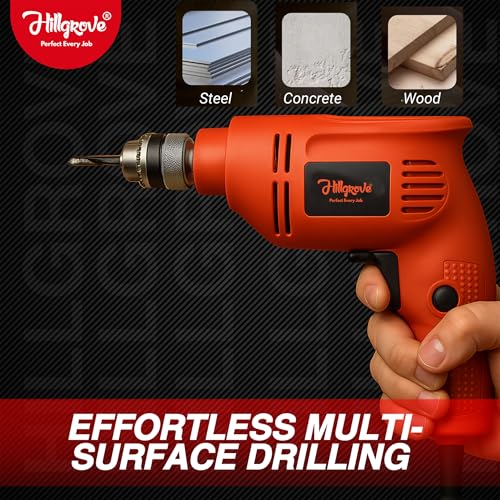 Image of Hillgrove HGCM1386M2 100% Copper Winding 10mm Drill Gun Drilling Machine Kit Set with 4 inchinch Hand Angle Grinder Wall Cutter Grinding Glender Cutting Machine