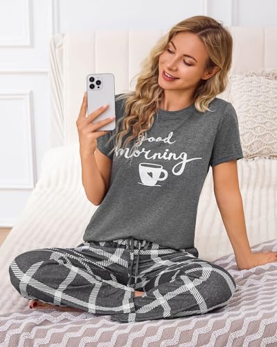 difficort Womens Pajama Sets Short Sleeve Pjs Tops with Long Pants Sleepwear Lounge Set with Pocket4