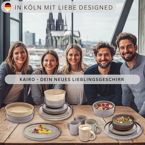SÄNGER Kairo | Tafelservice 12 teilig, Steingut Geschirr Set 4 Personen, 4x Speiseteller 4x Dessertteller 4x Schalen Geschirrset & Schale mehrfarbig, Teller Set mix, Tiefe Teller | VALUE COLLECTION