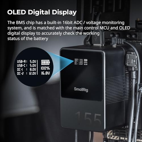 Image of SMALLRIG V Mount Battery VB155, 155Wh / 10500mAh V Mount Battery with 100W Output, 3H Full Charge, with USB-C, D-TAP, USB-A, Dual DC Ports, OLED Screen, for Camera, Camcorder, Monitor, Video Light