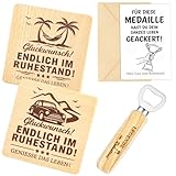FIDWALL Renteneintritt Geschenk Männer, Ruhestand Geschenk Set mit Flaschenöffner, 2 Untersetzer und Grußkarte, Abschiedsgeschenk für Kollegen, Papa, Opa