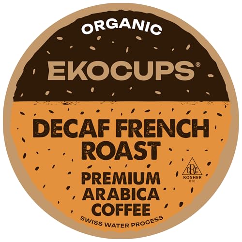 EKOCUPS Organic Swiss Water Decaf French Roast Coffee Pods, Extra 30% More Coffee Per Cup, Artisan...