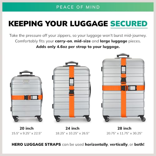 Image of Hero Luggage Straps for Suitcases (2-Pack) Heavy-Duty Adjustable Luggage Belt with Duraflex Buckle & Built-in Luggage Tag - Checked Bag & Carry-on Travel Essentials