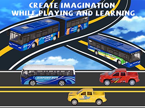 Crelloci Bus Toy 5Pcs Die Cast Blue City Buses Model Pull Back Cars Kids' Play Vehicles Mini Pickup Truck And Metro Articulated Bus Set Gift For Boys Girls Kids Children Ages 3+ #TOP2