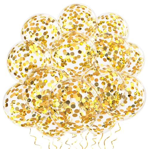 Image of Gold Confetti Balloons, 25 Pcs Thickened 12 Inch Clear Latex Balloon with Confetti Inside for Graduation Decorations Engagement Bridal Shower Party Baby Shower Birthday Party Decoration Supplies