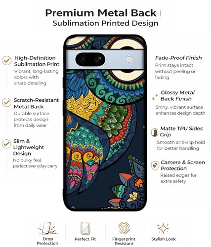 Image of Owl Illustration Design Premium 2D Printed Metal Back Case Cover for Google Pixel 7A 5G