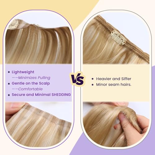 Image of LaaVoo Seamless Clip in Hair Extensions Human Hair Balayage Blonde | Light Brown to Blonde Hair Clips for Daily Wear, Natural, Invisible, 18 inch 100g 4Pcs