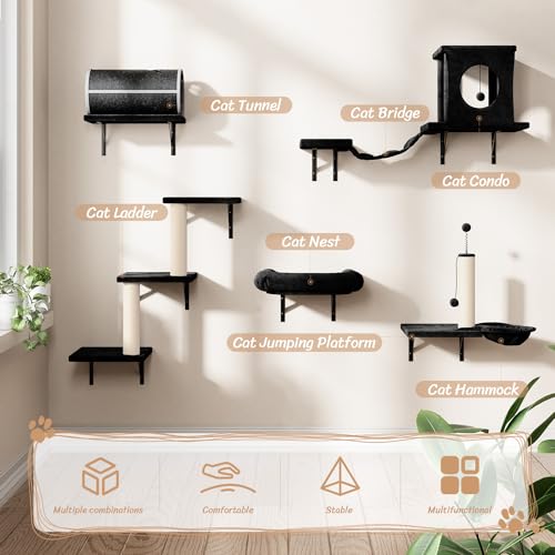 NUNU LAB Set de repisas para gatos 7 en 1 negro miniatura 2