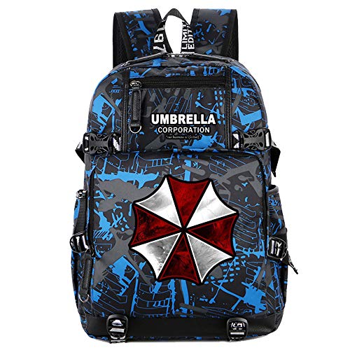 Resident Evil Kids School Laptop Backpack Umbrella Corporation Book bag Daypack 17.7 Inch (blue-1)