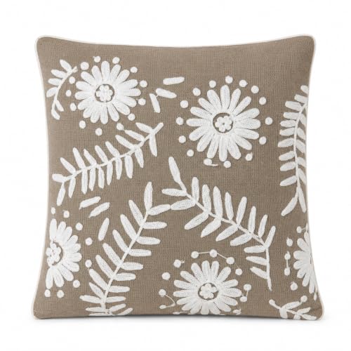 Image of Prista Embroidered Cushion Covers Set of 2 (16x16 Inch) | Floral Cushion Cover for Sofa | Decorative Throw Pillow Covers for Living Room | Hidden Zipper (Ivory Meadow)