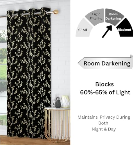 Image of Velvet Room Darkening Long Door Curtain 9 Feet, Golden Foil Print