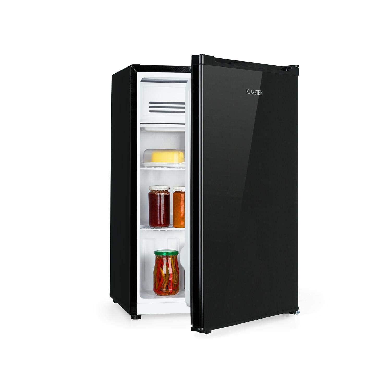 KLARSTEIN Delaware nevera - 76 litros de capacidad, eficiencie energética de clase E, 2 baldas, congelador de 4 litros, compartimento para botellas de hasta 2 litros, negro