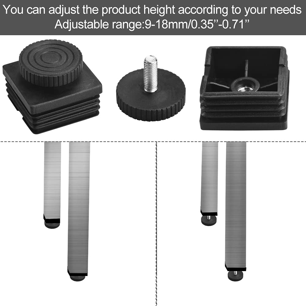 DOJA Industrial | Pied Reglable Tube Carre M10 | Bouchon Plastique Pour Tube Carre 35x35 Mm | Lot 12 | Embout Pied Nivellement Reglable | Pour Pied De