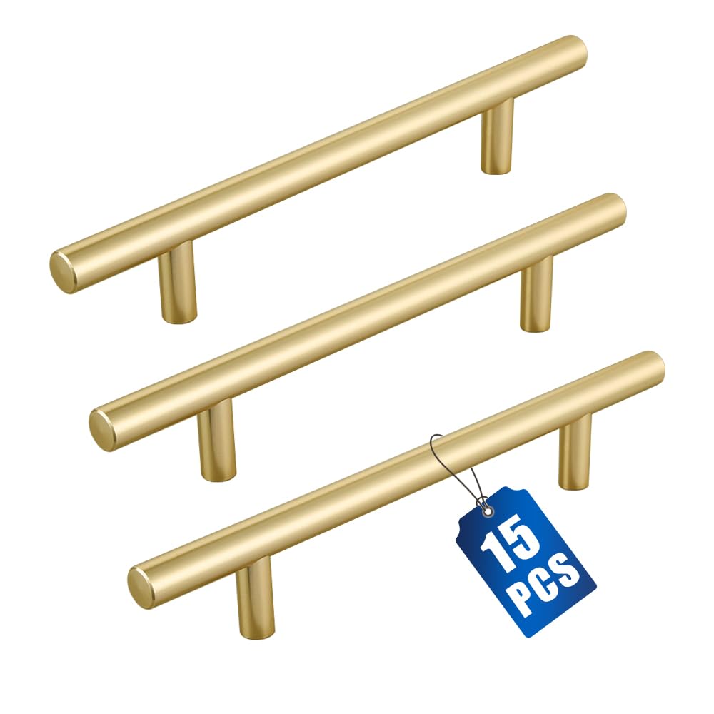 15 Piezas Tiradores de Cocina Oro 128mm - Acero Inoxidable para Armarios, Muebles Vintage, Puertas de Baño y Cajones - Con Tornillos para Gabinete