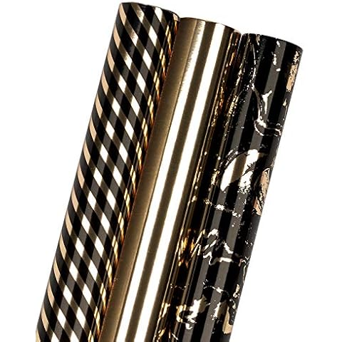Rollo de Papel de Envolver RUSPEPA con Diseño de Rayas de Mármol Negro Dorado Cover