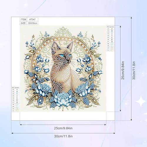 Image of AiYuanzsh 5D Special Shape Diamond Art Kits for Beginners, Diamond Art Painting Kits for Adults Siamese Cat, Crystal Rhinestones Diamond Art for Home Wall Decoration Gift 12x12inch /30x30cm, Animal
