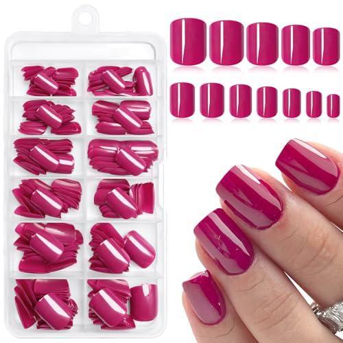 AddFavor Plum Press on Nails Short Fake Nails, 240pcs Plum Acrylic Nails Press ons False Nails Short Press on Nails Square Glue on Nail Presson with Adhesive Tab for Women Fingernail Girls