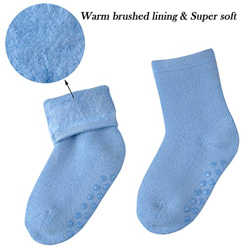 JORMATT 6 Pairs Toddler Thick Thermal Crew Socks Baby Winter Socks Boys and Girls Cute Warm Slipper Socks with Non Slip Girps3