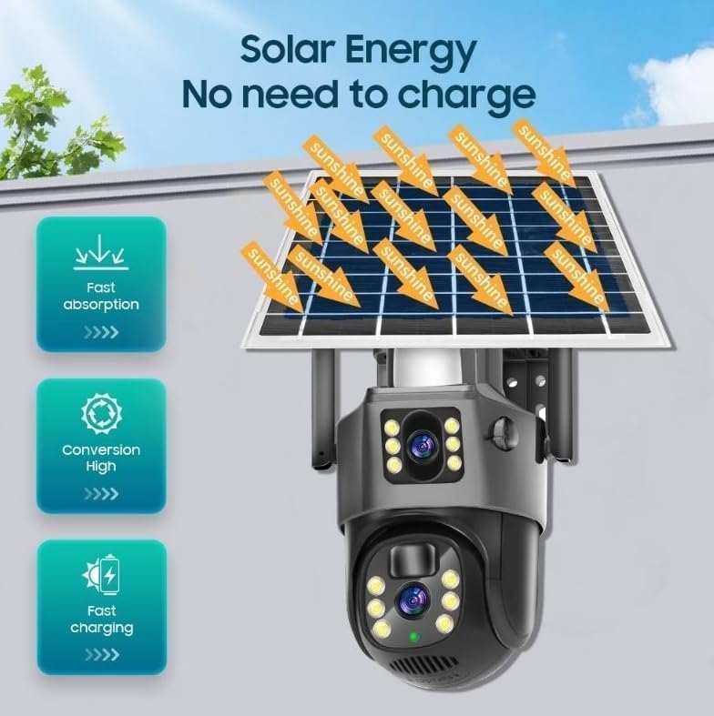 Image of DDLC 6MP Two Lens Solar Powered Outdoor Security Camera | 4G PTZ Camera for Home | Pan Tilt Zoom | Night Vision | Motion Detection | Solar Camera for Home Outdoor with Mobile App